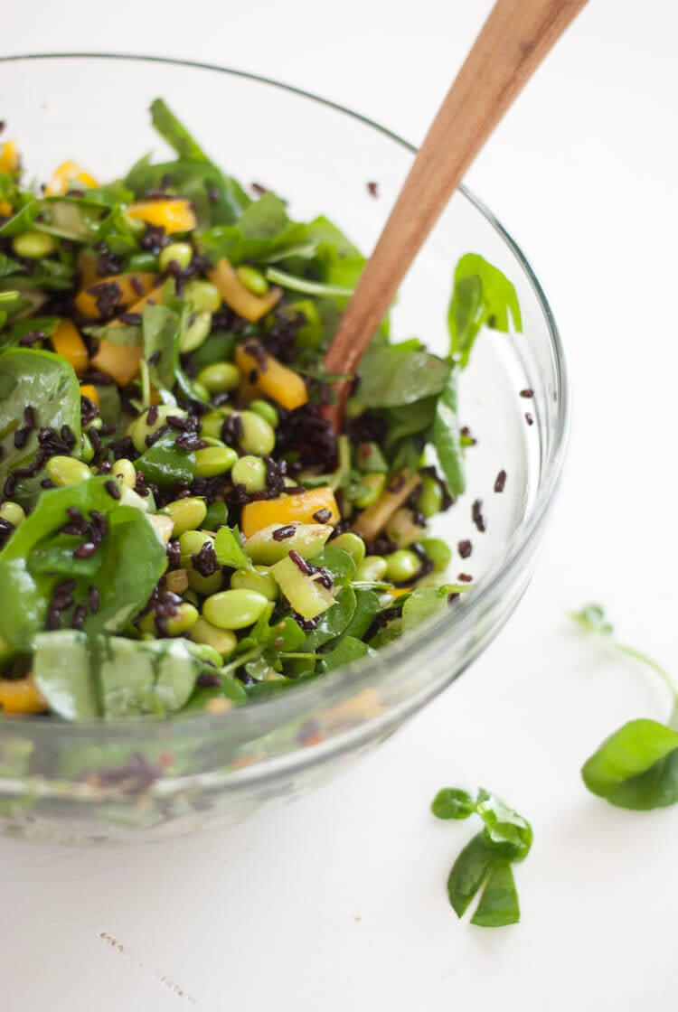 Watercress and Forbidden Rice Salad with Ginger Vinaigrette - cookieandkate.com
