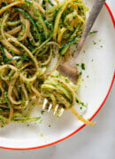 cilantro pesto pasta on fork