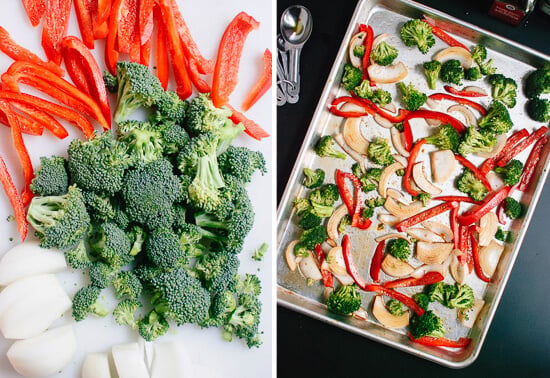 broccoli, red pepper and onions