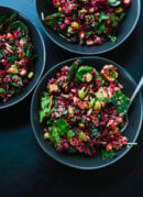 Raw Beet Salad with Carrot, Quinoa & Spinach in bowls