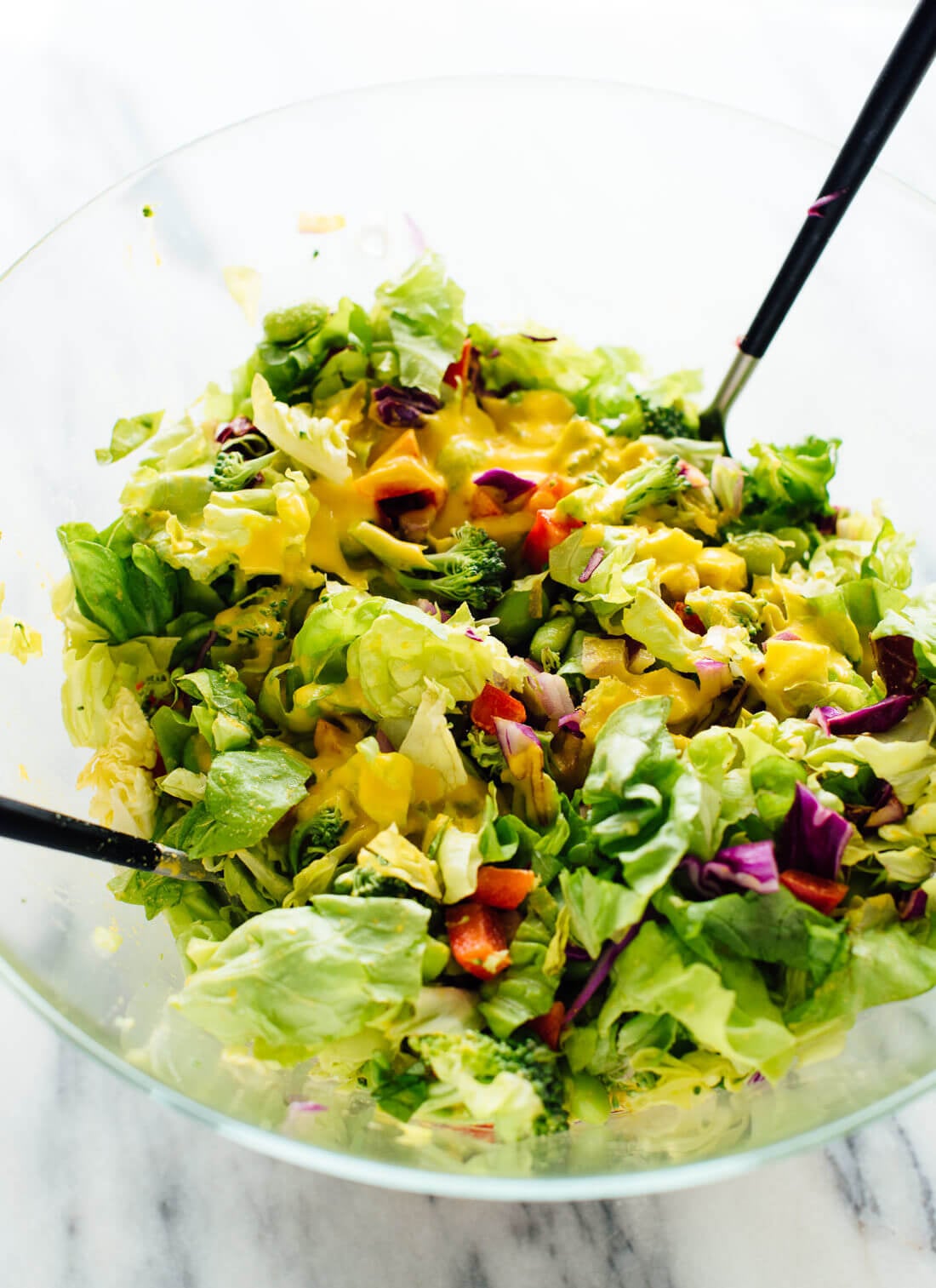 Big green salad with carrot-ginger dressingโso healthy and so delicious!