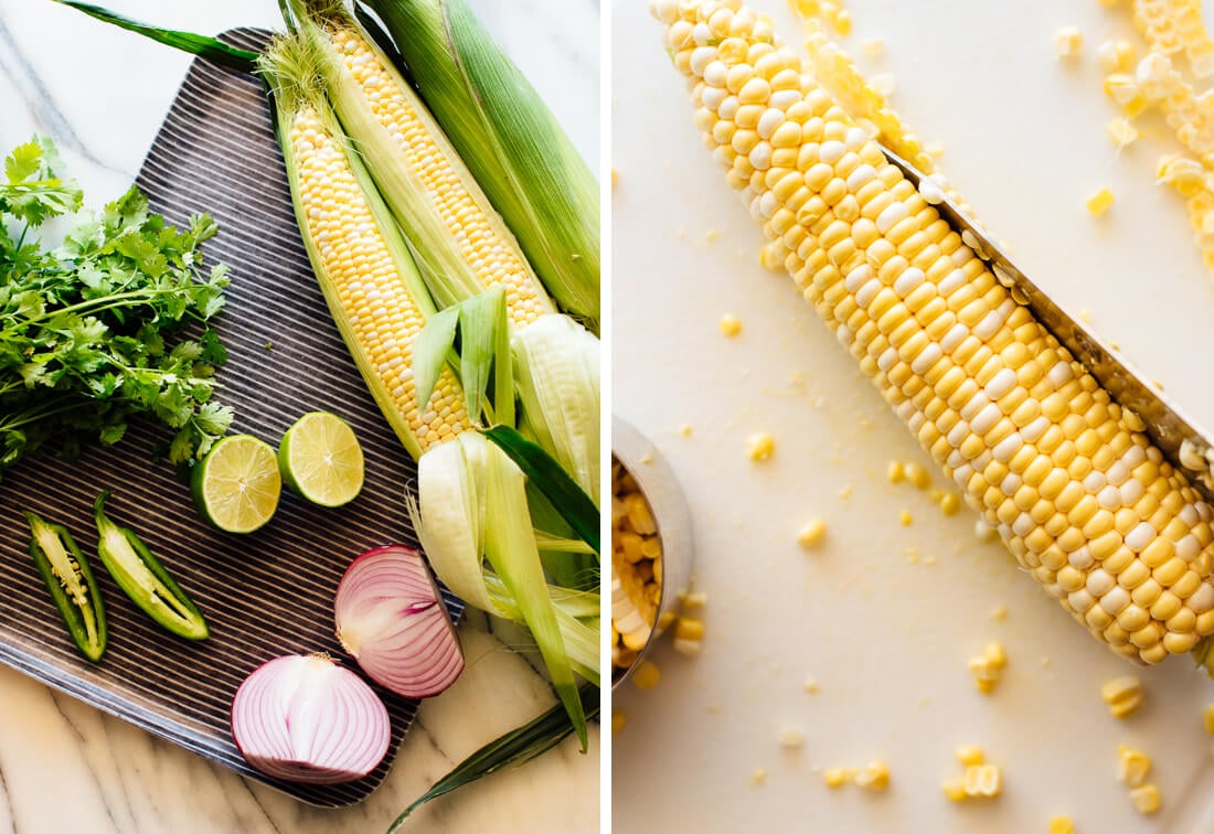 fresh corn, jalapeรฑo, lime and red onion